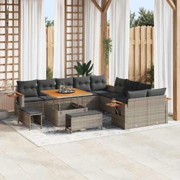 vidaXL Tuinbankenset 17 st 12-zits Grijs poly rattan, Verzenden, Nieuw, 7 zitplaatsen