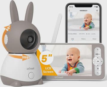 IeGeek 2K WiFi Babyfoon met 5" Split Screen, 360° PTZ Camera, Verzenden, Nieuw