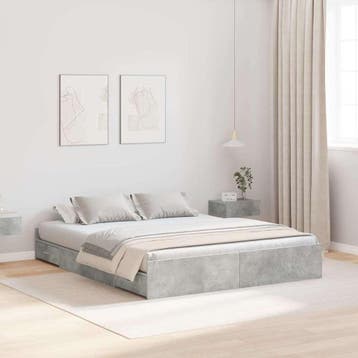 vidaXL Opbergbedframe met lade Beton Grijs 140 x 190 cm, Verzenden, Nieuw, Grijs, Hout