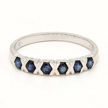 Ring - 14 karaat Witgoud - Saffier - Rij, Sieraden, Tassen en Uiterlijk, Ringen, Nieuw