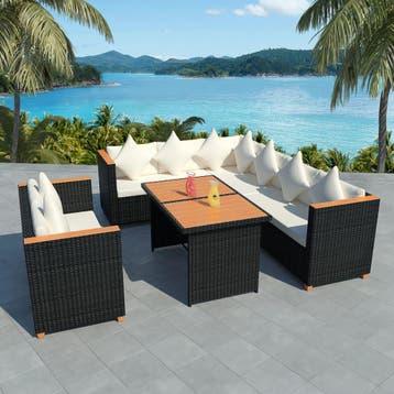 vidaXL 5-delige Loungeset met kussens poly rattan zwart, Verzenden, Nieuw, 5 zitplaatsen, Loungeset