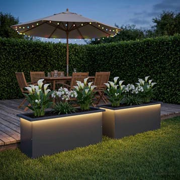 vidaXL Plantenbak met led 2 st Antraciet 30 x 100 x 30 cm, 100 cm of meer, Verzenden, Nieuw, Metaal