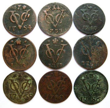 Nederlands-Indië. Koloniaal. VOC Duiten | 1734-1790 (9, Postzegels en Munten, Munten | Nederland