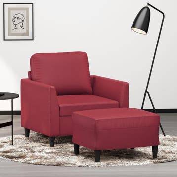 vidaXL Fauteuil met voetenbank 60 cm kunstleer wijnrood, Eenpersoons, Verzenden, Nieuw, Leer