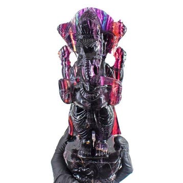 Beeld, Big Genuine Multicolor Fluorite Carved Lord Ganesha
