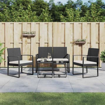 vidaXL 5-delige Tuinset met kussens polypropeen rattan zwart, Verzenden, Nieuw, 5 zitplaatsen, Tuinset