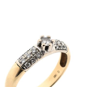 Gouden (trouw)ring met diamanten; 0,29 ct., 18 tot 19, Gebruikt, Overige kleuren, Ophalen of Verzenden
