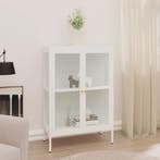 vidaXL Dressoir 75x35x105 cm staal en glas wit, Verzenden, Nieuw, 50 tot 100 cm, Metaal