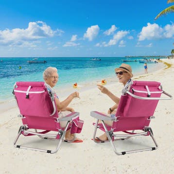 Verstelbare Strandstoel met Hoofdkussen en Opbergvakken - Op, Verzenden, Nieuw