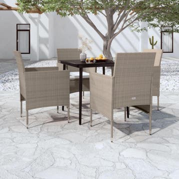 vidaXL 5-delige Tuinset met kussens beige en zwart, Verzenden, Nieuw, 4 zitplaatsen, Tuinset
