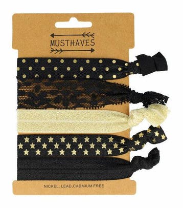Haarelastieken - Hair Tie Armband - Zwart Goud – Set van 5, Nieuw
