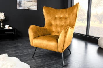 Fauteuil AMSTERDAM, fluweel, mosterdgeel, zwarte metalen, Huis en Inrichting, Ophalen of Verzenden, Nieuw