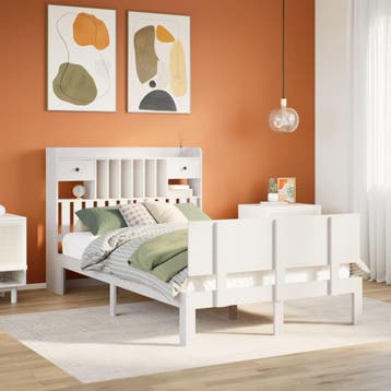 vidaXL Bed met boekenkast zonder matras grenenhout wit, Verzenden, Wit, 190 cm of minder, Overige maten