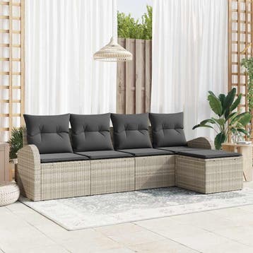 vidaXL Tuin Sofa Set 5 st Lichtgrijs poly rattan, Verzenden, Nieuw, Rotan, 5 zitplaatsen