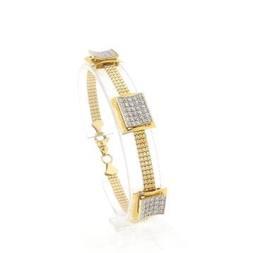 Gouden platte slangenschakel armband met zirconia, Gebruikt, Ophalen of Verzenden, Met edelsteen, Goud