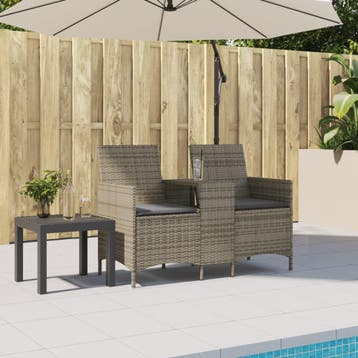 vidaXL Tuinbank 2-zits met tafel en kussens poly rattan, Verzenden, Nieuw