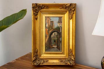 Lijst- Rijkelijk versierd met bloemmotieven - Hout, Glas -