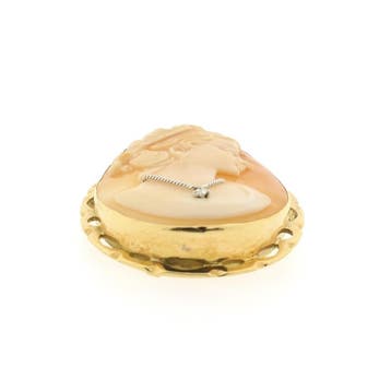 Gouden broche/hanger met camee en diamant, Gebruikt, Ophalen of Verzenden, Met edelsteen, Goud
