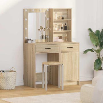 vidaXL Make-up tafel set met LED 2 st Sonoma Eiken Bewerkt, Verzenden, Nieuw