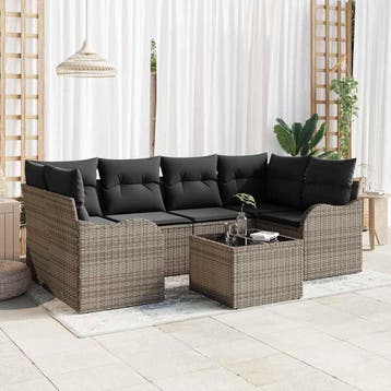 vidaXL Tuin Sofa Set 7 st 6-Aantal zitplaatsen Grijs, Verzenden, Nieuw, Rotan, 7 zitplaatsen