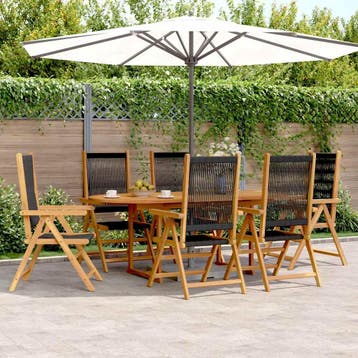 vidaXL 7-delige Tuinset polypropeen en massief hout zwart, Verzenden, Nieuw, Hardhout, Tuinset