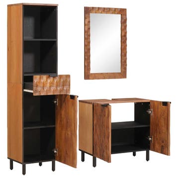 vidaXL Badkamer Sets 3 pcs Acacia Bruin Winish Massief Mango, Verzenden, Nieuw, Overige typen