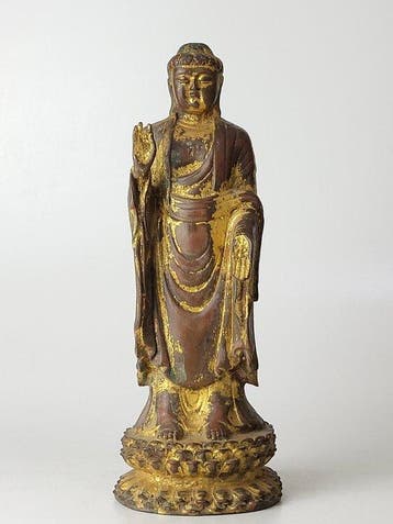 Impressive Bronze Buddha on double lotus - Verguld brons -