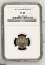 Koningin Wilhelmina 5 cent 1907 MS65 NGC gecertificeerd, Verzenden, Koningin Wilhelmina, 5 cent, Losse munt