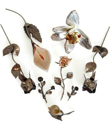 sculptuur, Rose, Calle e Orchidea (lotto di 8) - 8 cm - .800