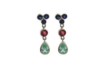 Oorbellen - 9 kt. Witgoud - 3.20ct. tw. Topaas - Saffier, Nieuw