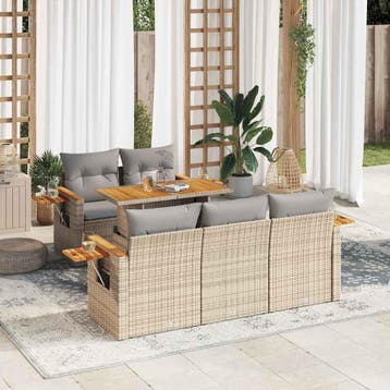 vidaXL 6-delige Loungeset met kussens poly rattan acacia, Verzenden, Nieuw, Loungeset
