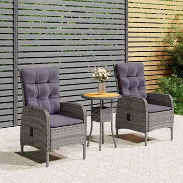 vidaXL 3-delige Tuinset poly rattan grijs, Verzenden, Nieuw, 2 zitplaatsen, Tuinset