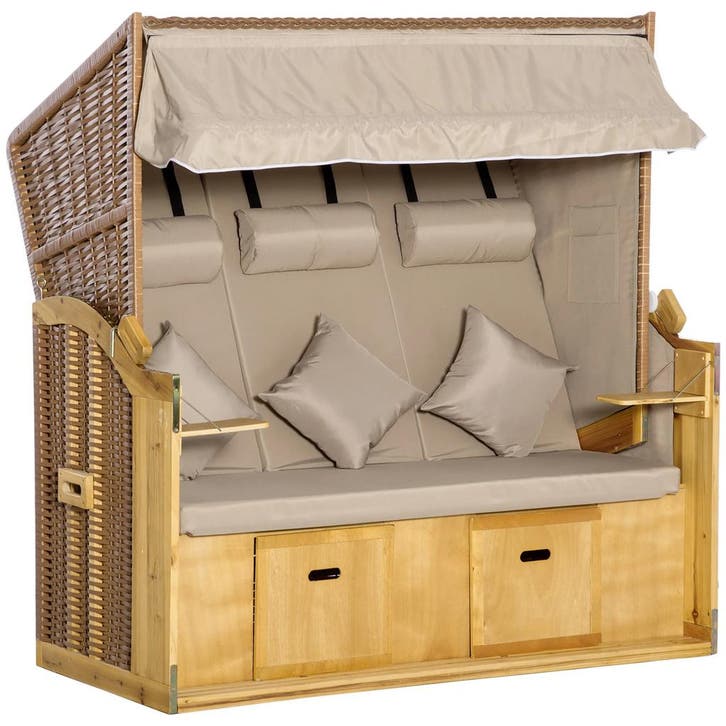 Strandstoel 3-zits Zonneligstoel Met Dak En 2 Klaptafels, Vo, Tuin en Terras, Parasols, Nieuw, Verzenden