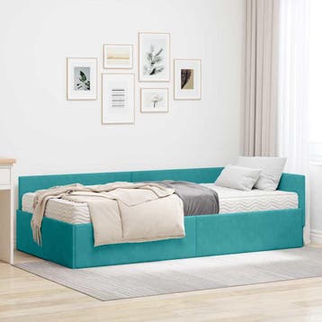 vidaXL Hoekbedframe met Matras Anders 2 st Turquoise Fluweel, Verzenden, Nieuw, Stof