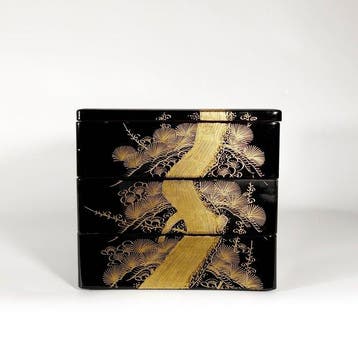 Doos - houten basis, lak, goud makie - Gouden Makie 3-laags