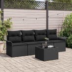 vidaXL Tuin Sofa Set met kussen met opslag 5 pcs Zwart poly, Tuin en Terras, Verzenden, Nieuw, Rotan, 5 zitplaatsen