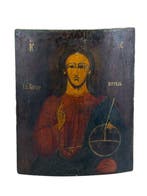 Icoon - Christus Pantokrator - Hout - Groot, 54 × 42 cm, Antiek en Kunst