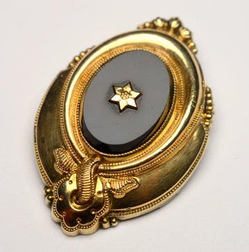 Onyx - 8 karaat - Geel goud, Zilver - Broche, Antiek en Kunst