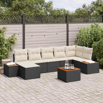 vidaXL Tuinbankenset 8 st Zwart Poly riet, Tuin en Terras, Verzenden, Nieuw, 8 zitplaatsen