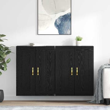 vidaXL Wandkast 2 st Zwart Eiken 69,5 x 34 x 90 cm Bewerkt, Huis en Inrichting, Kasten | Buffetkasten, Minder dan 50 cm, Verzenden
