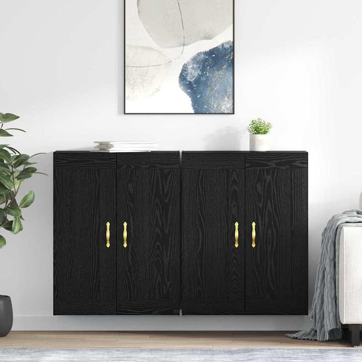 vidaXL Wandkast 2 st Zwart Eiken 69,5 x 34 x 90 cm Bewerkt, Huis en Inrichting, Kasten | Buffetkasten, Nieuw, Minder dan 50 cm