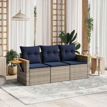 vidaXL 3-delige Loungeset met kussens poly rattan grijs, Verzenden, Nieuw, Loungeset