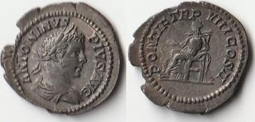 196 217 Caracalla Denier R/ Pontif Trp Viii Cos Ii, Verzenden