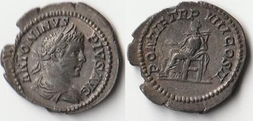 196 217 Caracalla Denier R/ Pontif Trp Viii Cos Ii, Postzegels en Munten, Munten | Europa | Niet-Euromunten, Verzenden