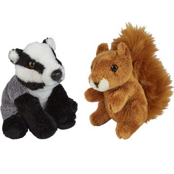 Bosdieren knuffels set van 2 - das en eekhoorn - 15 cm, Verzenden, Nieuw