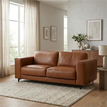 Leren bank Clear - 3 zits - Elegance Cognac (cognac) -, Bohemian, Eigentijds, Modern, Retro, Vintage, Nieuw, Ophalen of Verzenden