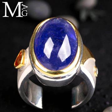 Sterlingzilver en 18k gouden ring – tanzaniet, saffier en
