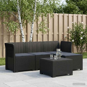 vidaXL 4-Persoons Tuinbank met Kussens Rieten Look PP, Verzenden, Nieuw