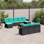 vidaXL 11-delige tuinbankset met kussens, zwart polyrotan, Verzenden, Nieuw, Rotan