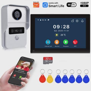 Draadloos Wifi Videodeurbel Systeem met 7" Touchscreen & 108, Verzenden, Nieuw